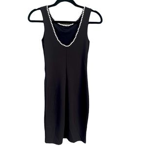 Lulus Classic Black Faux Pearl Neck Shift Dress Size S NEW
